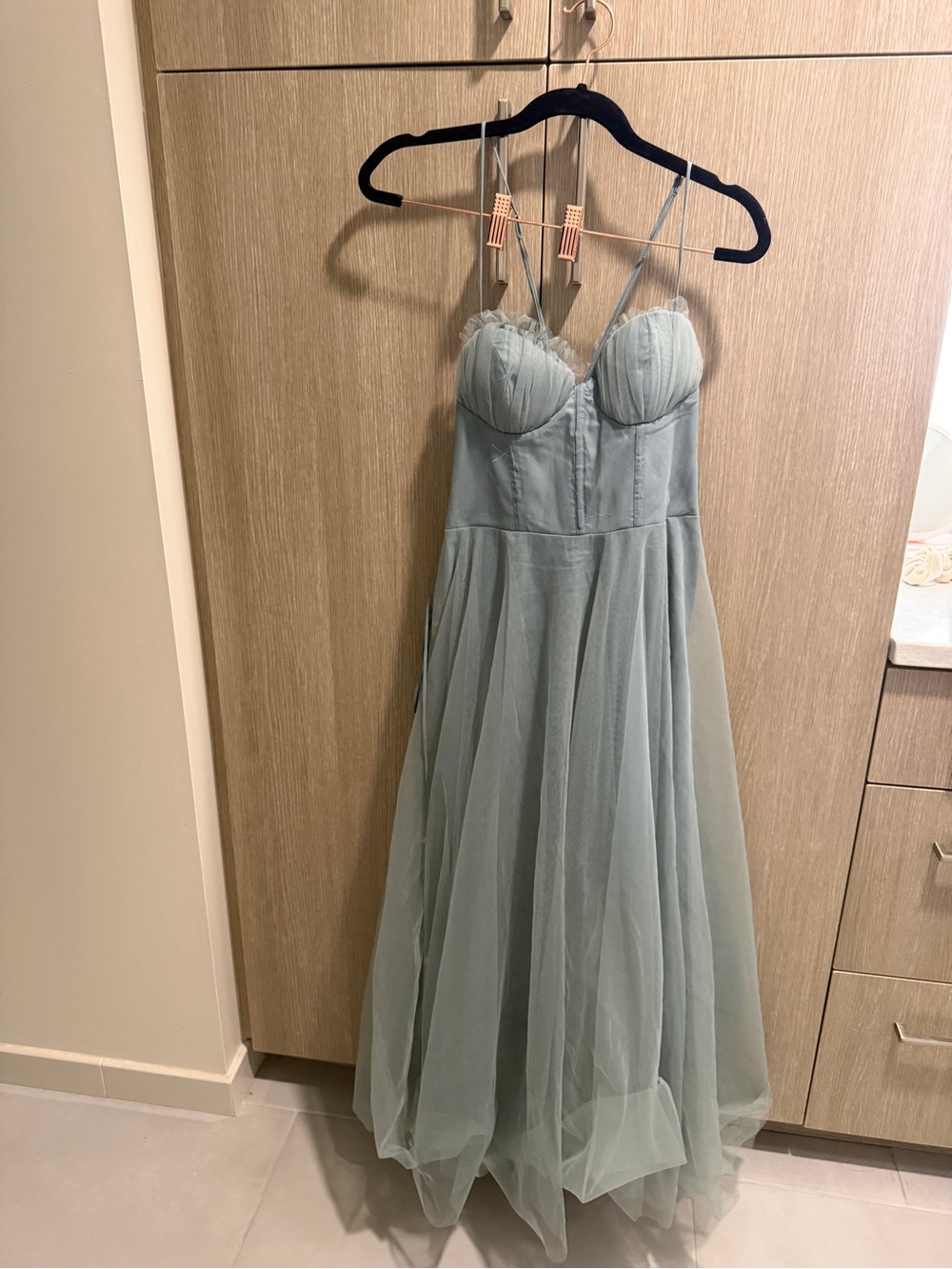 Selfie Leslie Sage Green Tulle Bustier Evening Dress